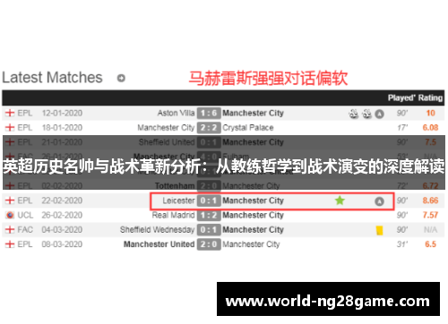 英超历史名帅与战术革新分析：从教练哲学到战术演变的深度解读
